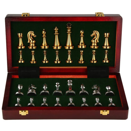 Chess Set with Wooden Chessboard Metal International Chess Pieces Family Board Game Toys Indoor Decoration for Adult Kids Gifts